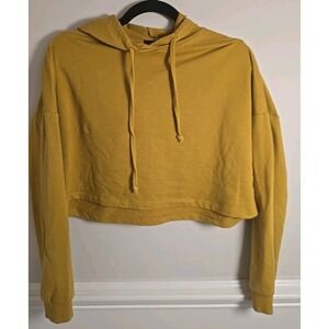 Ambiance Women's Size Medium Mustard Yellow Long Sleeve Pullover‎ Cropped Hoodie